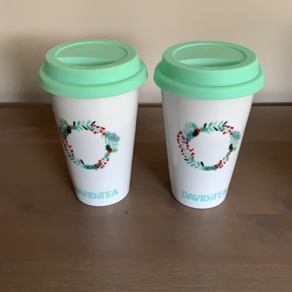 David’s Tea Christmas Wreath Ceramic To Go Cups - Picture 2 of 7